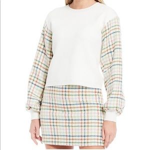 Houndstooth Sleeve Wool Blend Sweater